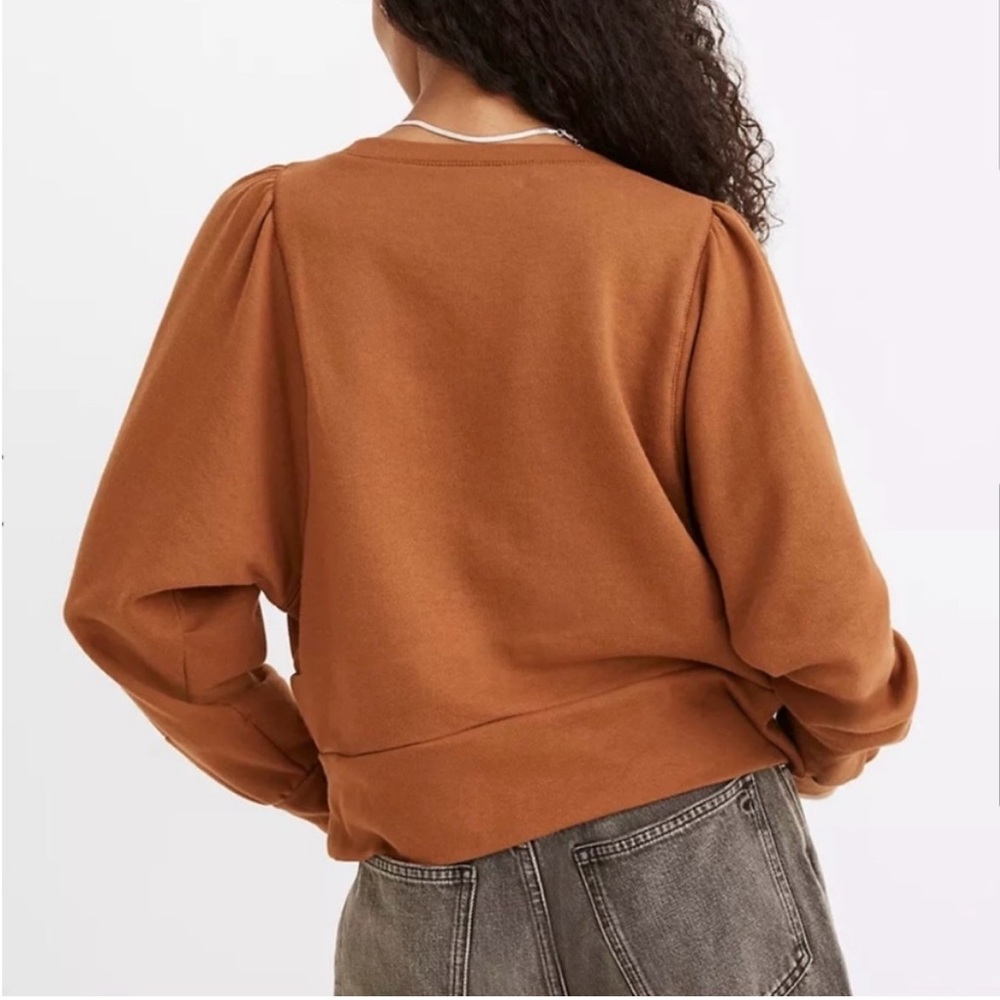 Madewell Puff-Sleeve Henley Sweatshirt - Antique Cream/White - Size XXS. 1070 - Picture 6 of 8